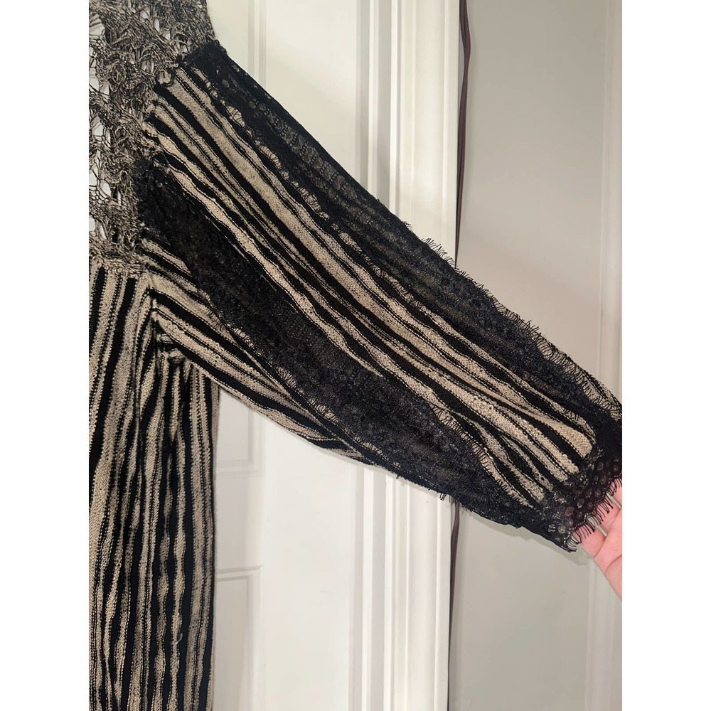 Free People Beautiful Black and Sand colored Fringe Cardigan duster - Picture 3 of 13